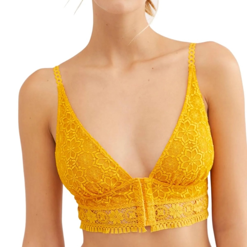 Free People Ella Lace Longline Bralette Yellow Gold Size small